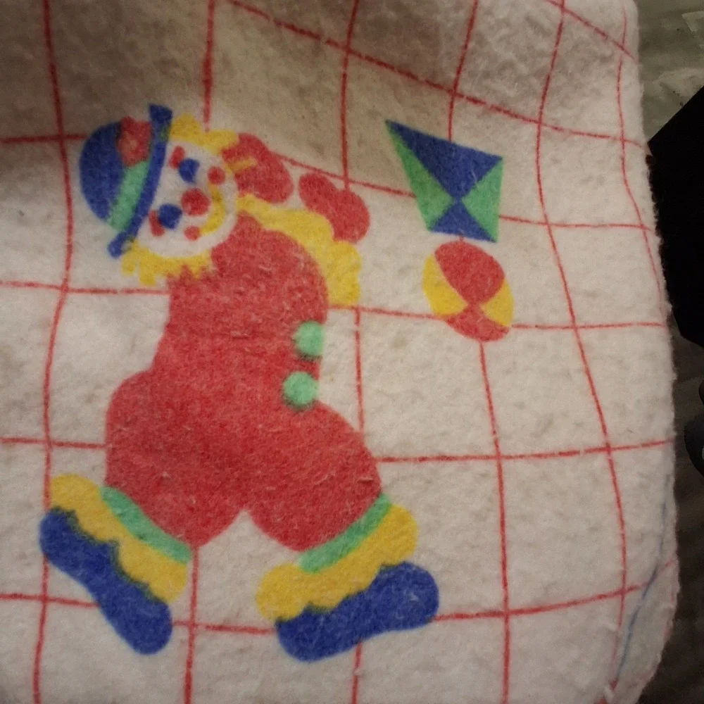 Vintage 80s Rainbow Circus‎ Clown Baby Kids Blanket GVC Beacon USA